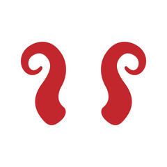 Fototapeta premium Red curled devil horns. Cartoon vector illustration for Halloween, demons, fantasy beasts or costume decorations