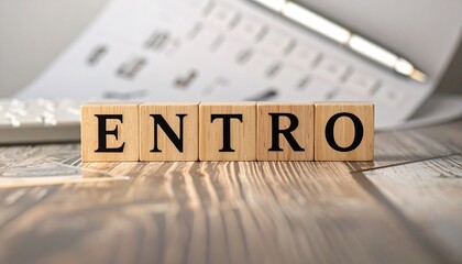 Wooden blocks spelling "ENTRO" on a desk