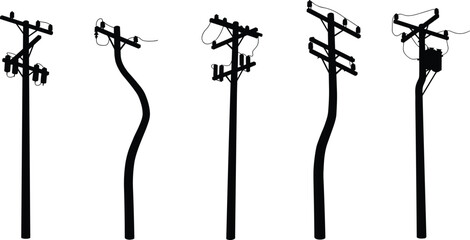 Utility poles, power lines, transformers, silhouette, electricity distribution, energy, voltage, infrastructure, rural, urban, industrial, grid, network, insulators, connection