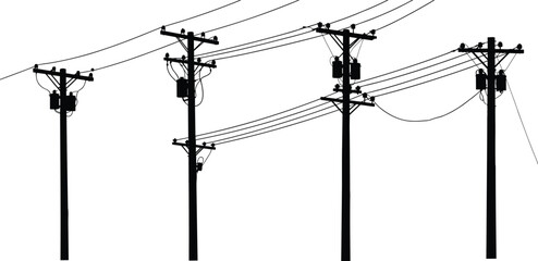 Utility poles, power lines, transformers, silhouette, electricity distribution, energy, voltage, infrastructure, rural, urban, industrial, grid, network, insulators, connection