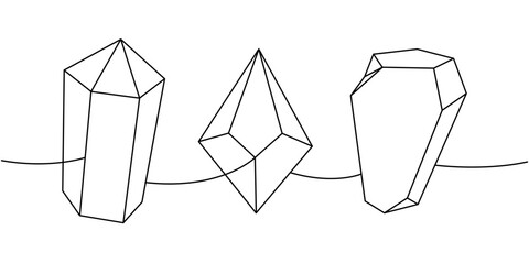 Spirituality minerals one line continuous drawing. Magic crystals. Vector illustration