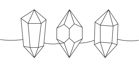 Spirituality crystal, mineral, precious stone one line continuous drawing. Mystical gems. Vector illustration