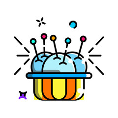 Sewing Pincushion Illustration with Colorful Pins and Sparkles on Transparent Background