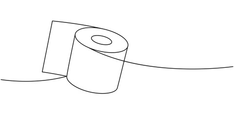 Toilet paper one line continuous drawing. Clean paper roll. Vector illustration