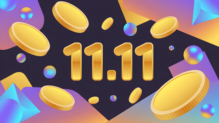 Get Ready for 11.11 Shopping Festival with Golden Coins and Spheres, a vibrant, modern design for online sales promotion events this November