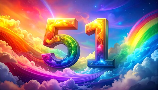 Vibrant number 51 on colorful clouds