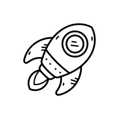 Simple Black and White Rocket Ship Doodle Illustration Flying Through Space With A Transparent Background