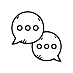 Simple Black And White Line Art Doodle Illustration Of Two Speech Bubbles With Dots Inside On A Transparent Background
