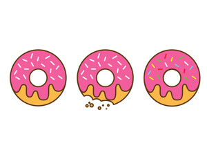 strawberry Frosted Donut with Sprinkles Vector Set