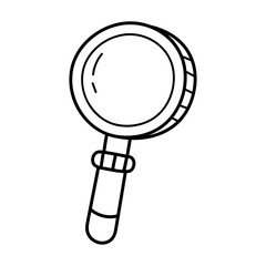 Simple black and white line drawing of a magnifying glass with a transparent background representing investigation and discovery