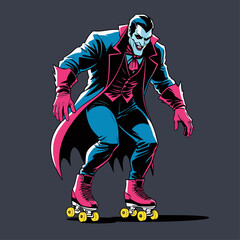 illustration of Dracula rollerblading