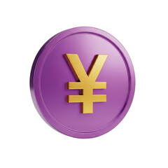 Obraz premium Golden yen symbol on shiny purple coin 3d render financial success concept transparent background