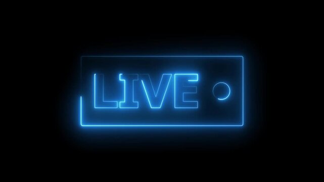 Red color live button neon bright in 4K video animation. Abstract for live stream overlays dark green background.