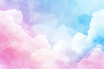 Fototapeta premium Dreamy Pastel Sky with Fluffy Pink and Blue Watercolor Clouds 