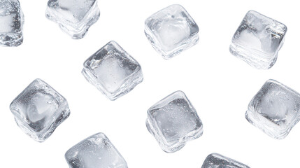 Obraz premium Clear ice cubes scattered isolated on transparent background