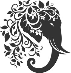 Floral elephant head silhouette vector