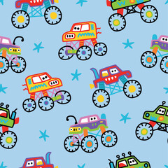 monster truck doodle seamless pattern.eps