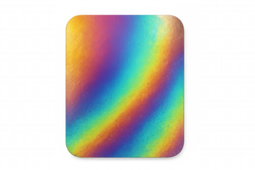 Iridescent holographic textured rounded rectangle with rainbow color gradient, transparent background