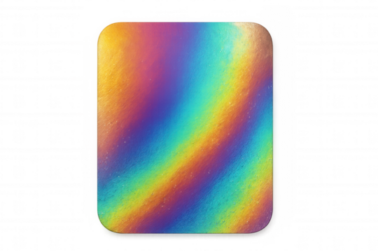 Iridescent holographic textured rounded rectangle with rainbow color gradient, transparent background