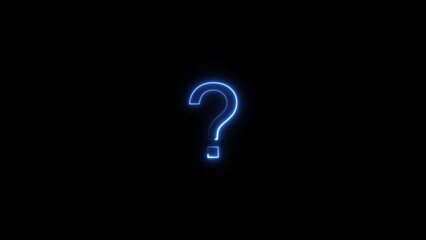 Royal blue color question mark neon bright 4k illustration. Circle frame black background.
