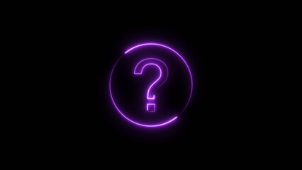 Royal blue color question mark neon bright 4k illustration. Circle frame black background.