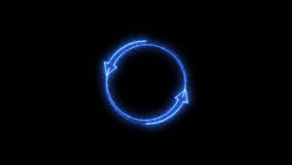 Abstract Rotating circle arrows neon bright royal blue color 4k illustration.