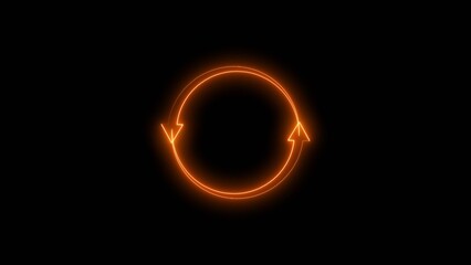 Abstract Rotating circle arrows neon bright orange color 4k illustration.