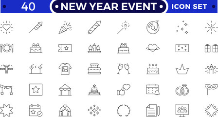 New year event Party and Event web icons in Outline icon set. Birthday, dancing, happy new year, week, entertainment, invitations, wedding, event, holidays, carnival, collection.