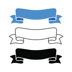 Vintage curved ribbon banner blue and silhouette style