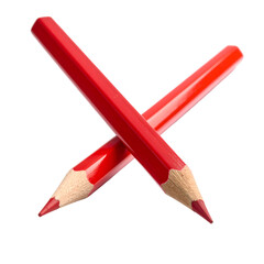 Two red pencils, sharpened, crossed diagonally, isolated on a black background