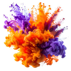 Vibrant explosion of orange, purple, and white color mixing creating abstract shapes
