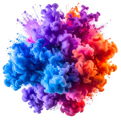 A vibrant explosion of colored smoke, blending hues and shapes against a transparent background