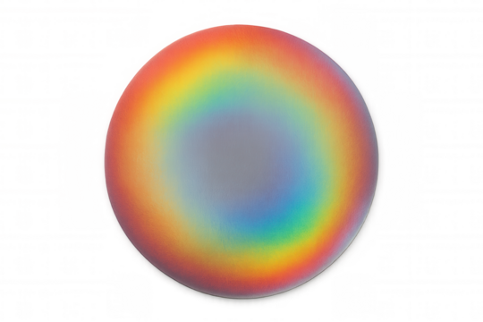 Holographic iridescent textured sphere refracting light creating a rainbow spectrum with a transparent background