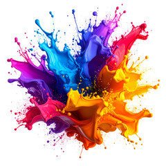 Vivid explosion of colorful paint splashes in a swirling, dynamic formation