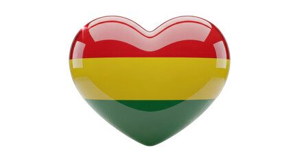 Fototapeta premium Bolivia flag heart symbol love and patriotism displayed on a gleaming heart shape isloted on transparent background