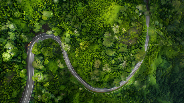 AerialViewOfWindingForestRoad