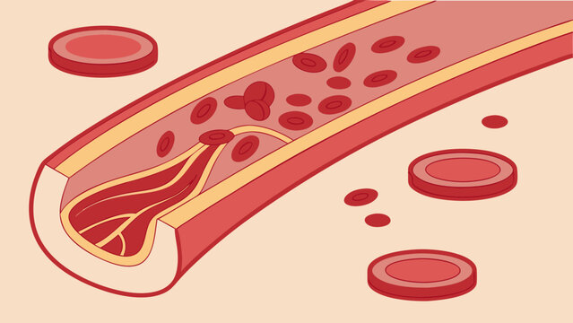Cross-section of artery with blood cells flowing inside medical illustration healthcare biology anatomy.
