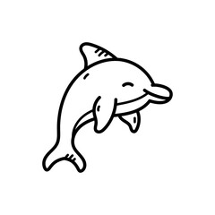 Simple Doodle Illustration of a Happy Dolphin Leaping Out of the Water with a Transparent Background