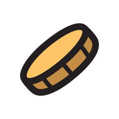 Simple Cartoon Golden Coin with Dark Outline Isolated on Transparent Background Represents Wealth and Finance