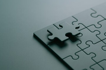 Obraz premium Puzzle Completion Concept: Close-up Image of Fitting the Last Piece to Finish the Puzzle