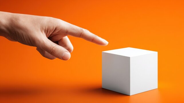 Hand reaching towards a white cube depicting adaptive offer node concept and center shifting dynamics