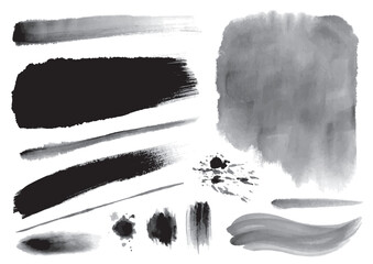 Ink Brush Stroke Set | Monochrome Sumi-e Water Ink Texture