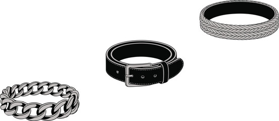 Wrist accessories set, leather wristband, chain bracelet, braided bracelet, fashion jewelry, men’s accessories, stylish wristwear, modern jewelry collection