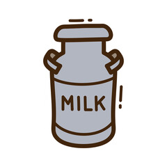 Simple Gray Milk Jug With 'Milk' Written On It Isolated On White Background Hand Drawn Doodle Style