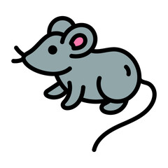 Simple Gray Mouse Doodle With Pink Ear Detail On Transparent Background Clean Flat Design For Childrens Book Illustration And Educational Content