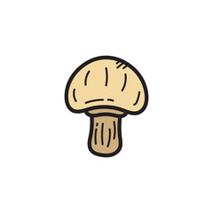 Simple Drawing of a Single Champignon Mushroom with a Light Brown Cap and Stem Isolated on a Transparent White Background