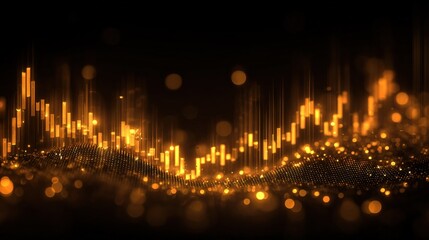 Abstract Golden Financial Graph on Black Background Depicting Market Growth and Investment Success