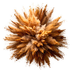 A top-down, explosion of brown and gold dust on a black background, resembling a burst