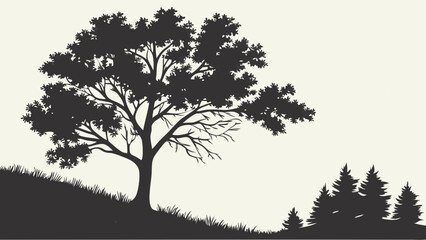 Obraz premium Silhouette of Trees on a Hill Nature Illustration Black and White Graphic Design Element.