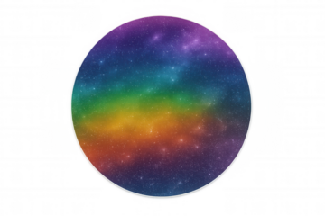Colorful space galaxy nebula circle on transparent background with vibrant rainbow starfield